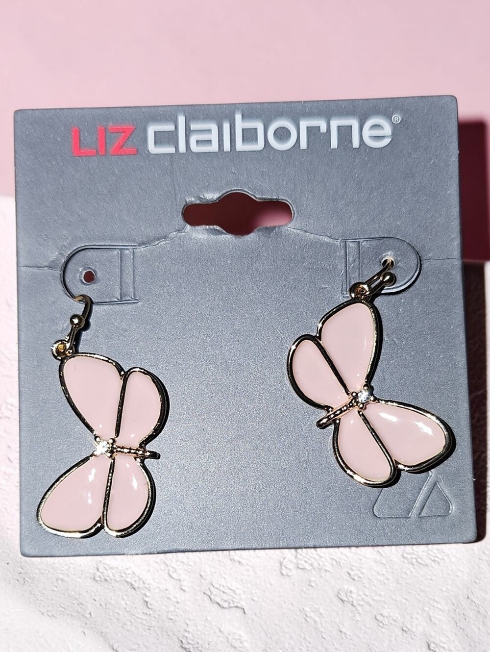 Liz Claiborne Blush Pink Butterfly Dangle Earrings
